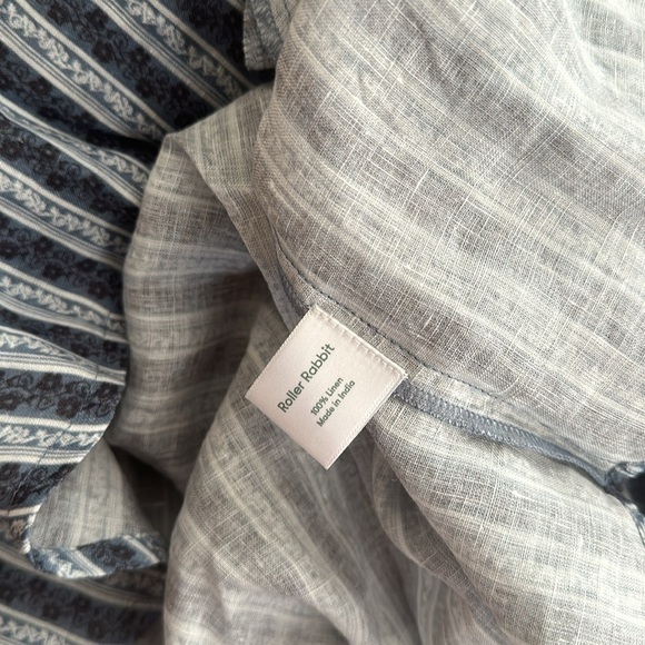 NWOT Roller Rabbit Linen floral blue Stripe mini nap shirt Dress Ruffle button - Picture 2 of 6